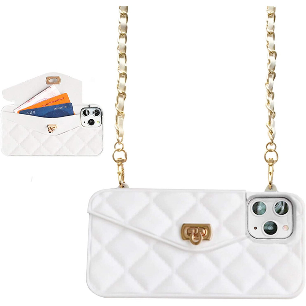 Wallet Case Compatible With Iphone 14 Pro Max Â Light Luxury Flip Pouch, Soft Silicone, Handstrap & Shoulder Strap (White) White 9152228696839