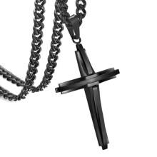 New Mens Women Chain Necklace Cross Stainless Steel Pendant Crucifix Jesus Gifts-Black-24 inch Necklace