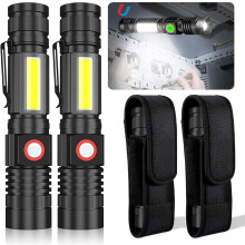 Magnetic Rechargeable Flashlights (2-Pack), Super Bright LED Tactical Flashlight with COB Worklight, Compatible with Camping, Hiking, Outdoor