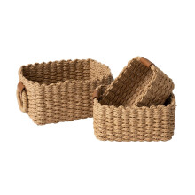 Small Wicker Baskets Set of 3, Recycled Paper Rope Storage Bins for Shelves, Bathroom, Cupboards, Drawers – Decorative Square Organizer