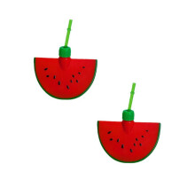2PC Watermelon Cup with Straw, Fruit Cups with Lid for Party, Summer Cups for Kids, Watermelon Birthday Decorations