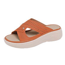 Women's Orange PU Sandals Round Toe Cross Strap Hollow