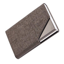 1Pack Business Card Carrier Metal Business Holder for Desk 9.80X6.50X1.30in Stainless Steel Leather PU