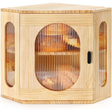 Wooden 2-Layer Bread Box with Yellow Acrylic Window, Corner Countertop Storage, Compatible with Farmhouse Kitchen