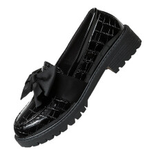 Black Chunky Heel Mary Jane Pumps for Women, Bow Detail, Round Toe, Thick Sole, British Style – Compatible with EU 37