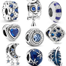 9 Pack Silver Bead Charms for Bracelets and Necklaces Charm for Woman Cubic Zirconias Dangle Pendant Jewelry Beads Set (D)