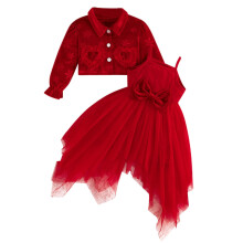 Kids Girls Red Christmas Dress 2-Piece Outfit Holiday Party Velvet Jacket & Tulle Tutu Set,Size 12-18 Months