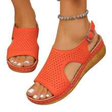 Women's Orange Wedge Sandals Peep Toe Thick Sole