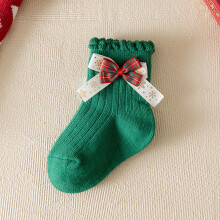 SYMOID Women's Green Christmas Cotton Ankle Socks – Ruffled Cuff, Plaid Bow & Snowflake Ribbon, Soft Festive Socks, Sizes S-XL, Compatible with