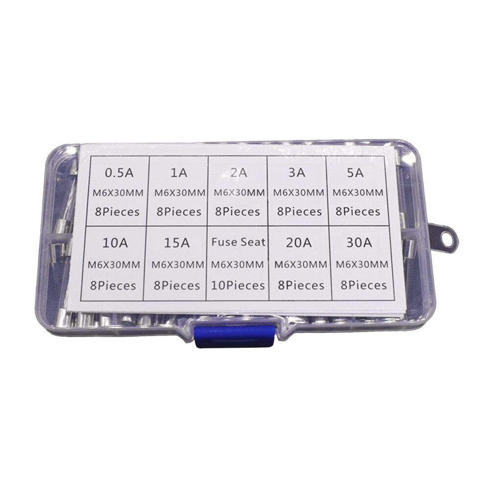 9 Values 72Pcs Slow Blow Glass Tube Fuses Assortment Kit 6X30mm 250V 0.5A/1/2A/3A/5A/10A/15A/20A/30A Fuses Glass Tube Glass + Metal 9130661085625
