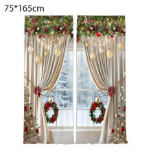 Christmas Ball Holiday Printed Curtains, 2 Pieces 2D Flat Printed Red Luxury Xmas Print Curtains for Bedroom Living Room Holiday Party