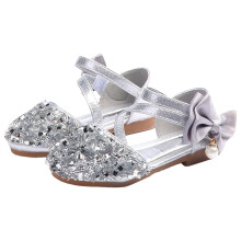 Sparkling Girls Glitter Dress Sandals for and Summer Parties with Comfortable Flat Leather Sole Design Silver 3.5-4Years