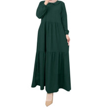 Elegant Women's Robe with Leaf Pattern Skirt and Puff Sleeves for Dubai Turkish Style Occasions