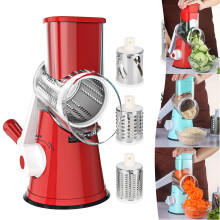 Rotary Cheese Grater Hand Crank Cheese Shredder for Fresh Cheese, Vegetable, Nuts,Non-slip Suction Base, Free Cleaning Brush Three Blades, Blue