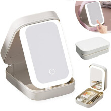 Portable vanity mirror, Travel vanity mirror, Cosmetic storage box, The cosmetic storage box is integrated with the mirror, Comes with a fill light