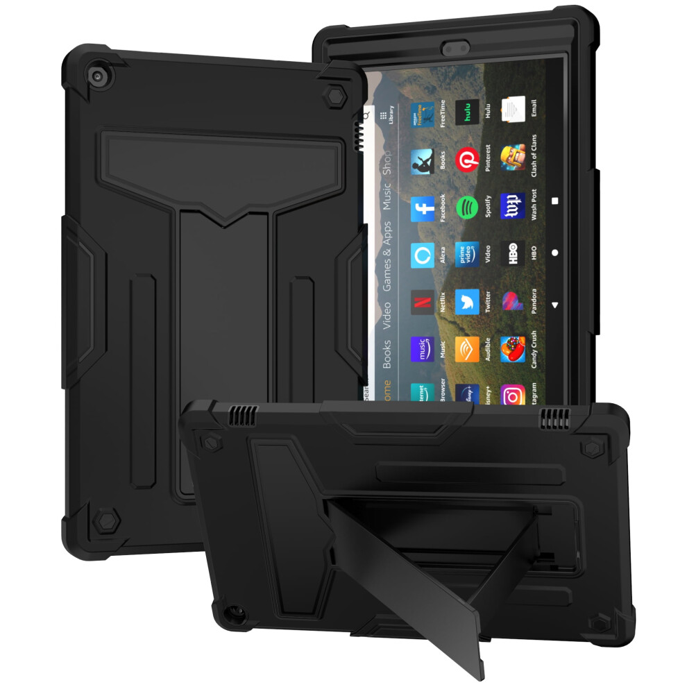 Kindle Fire Hd 10" Case (9Th Gen 2019 & 7Th Gen 2017) With Kickstand, Rugged Shockproof Hybrid Case, Black 9170372288151