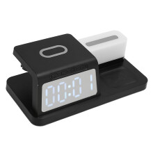 Multifunctional Alarm Clock Wireless Charger with Night Light, Calendar, Black