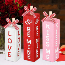 Rustic Wood Block Set of 3 – Valentine's Day Table Signs, Farmhouse Tiered Tray Centerpieces, Wedding & Anniversary Party Supplies