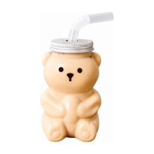 Bear Milk Tea Cup with Lid, Disposable Plastic Beverage Cup for Milk Tea, Fruit Juices, Lemon Tea, Safe and Eco-Friendly Party Drinkware