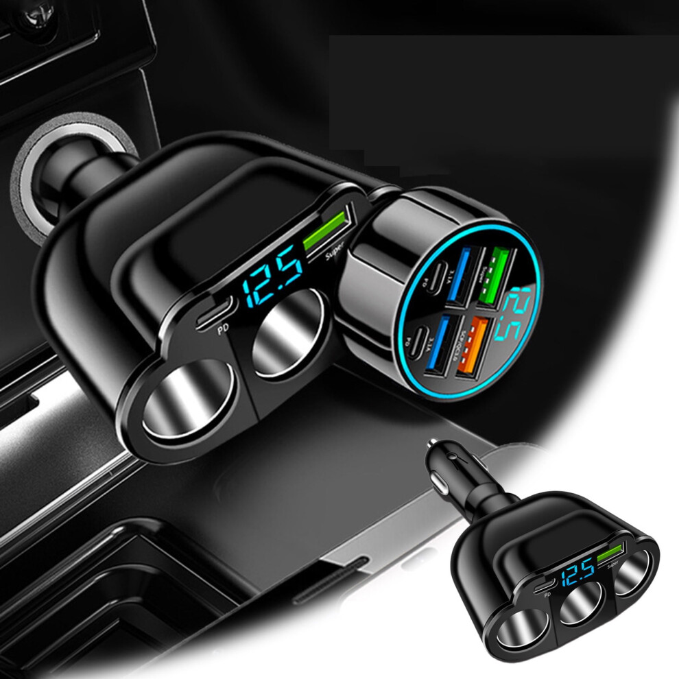 Car Multi-Function Charger Adapter 5-In-1 - 66W Pd Fast Charging With 3 Usb Ports, Lockable Socket & Usb-C Port For Smart Devices 9170372289318