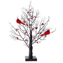 Arbre lumineux vintage avec cardinaux, lampe sapin scintillante de 53 cm avec branches et baies illuminées