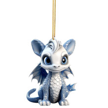 Blue and White Porcelain Christmas Ornaments, Chinese Dragon and Deer Figurine Hanging Decor, Vintage Holiday Tree Pendant