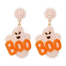 Ghost Halloween Earrings Alloy Studs Orange