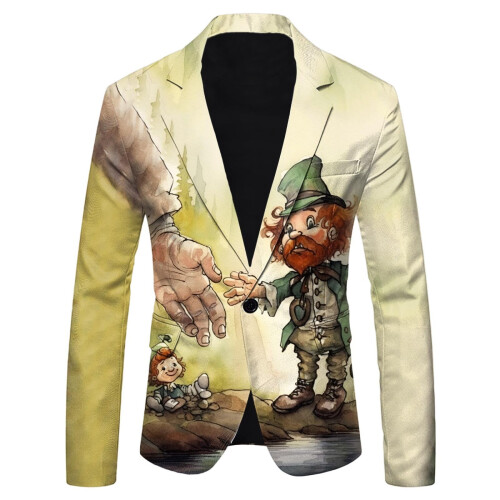 Peak Lapel Ανδρικό Επίσημο Μπουφάν Μπλέιζερ Ανδρικό St Patricks Day3D Ψηφιακή Εκτύπωση