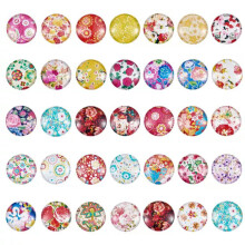 50 cabochons en verre à dos plat, demi-ronds, pour la création de bijoux et d'objets artisanaux (25 x 7 mm), à motifs floraux.