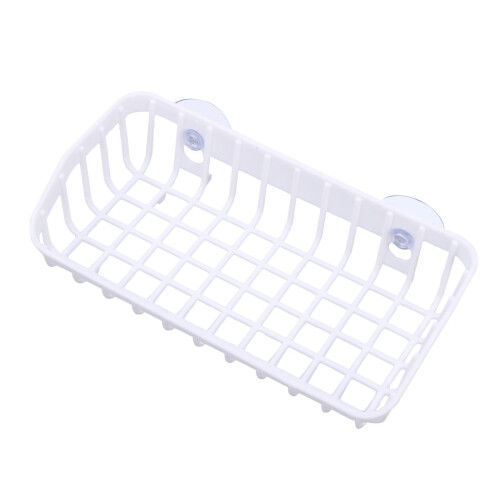 Kitchen Bathroom Multi-functional Plastic Double Sucker Wall Hanging Storage Rack Storage Rack (White)
