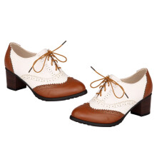 Chunky Heel Shoes Footwear Work Heels for Women Dress Church Woman Brown