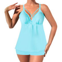 Tankini badpakken voor dames met buikcorrigerend effect, V-hals met geschulpte rand en bijpassende shorts, ook verkrijgbaar in grote maten.