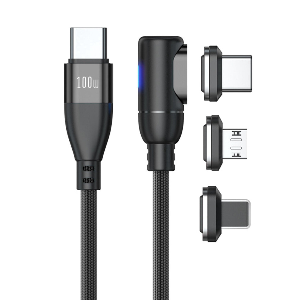 3.3Ft 90 Right Angle Magnetic Charging Cable, 100W Fast Charge & Data Sync, Triple Magnetic Tips (Type-C/Compatible With Apple/Android), Black 974856419517