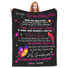 Couverture polaire personnalisée papillons de grand-mère à petite-fille (101,6 x 127,7 cm) – Anniversaire, Noël, cadeau personnalisé –
