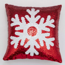 Housse de coussin de Noël réversible à sequins, coussin décoratif tête de cerf et flocons de neige rouges, 40 x 40 cm, pour la décoration de
