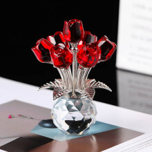 Bouquet de roses en cristal transparent, élégant, brillant et délicat, idéal pour la maison, le bureau ou comme cadeau (11 x 8,5 cm).