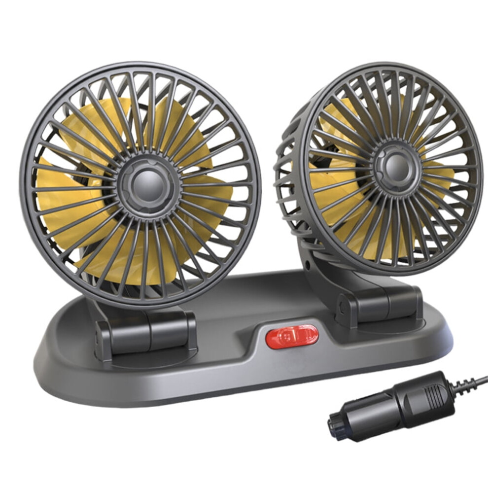 Car Fan 12V Dual Head Portable Cooling Fan, 360 Rotatable, 2 Speeds, Strong Airflow For Car/Suv/Truck/Van 9165521839872