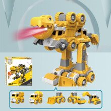 DIY 5-in-1 Removable Engineering Truck Toys, Screw Assembly Dinosaur Construction Vehicle Set, STEM Learning, Fine Motor Skills, Gift for Boys 3+