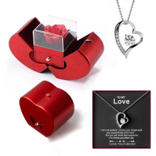 Double Heart Necklace and Preserved Rose Gift Set