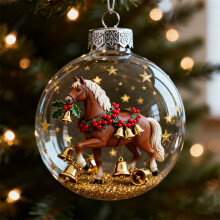 Boule de Noël transparente en plastique de 8 cm avec décoration de cheval – Décoration intérieure pour les fêtes, les mariages et la cheminée