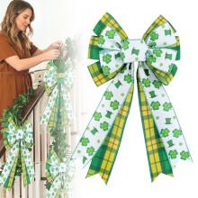 Nœud pour couronne et sapin de la Saint-Patrick – Grand nœud en toile de jute en forme de trèfle (35 cm), compatible avec une utilisation