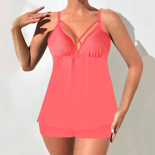 Μαγιό Tankini για γυναίκες, μαγιό με έλεγχο κοιλιάς, μαγιό με V λαιμόκοψη και σορτς, 1
