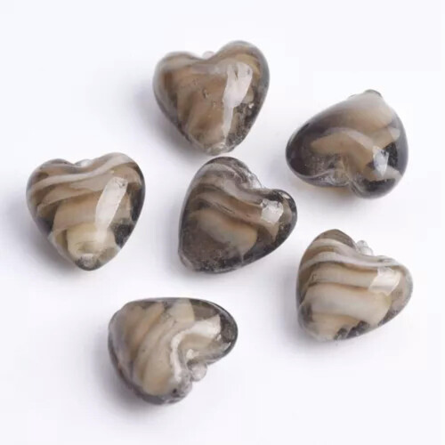 Herzförmige Lampwork-Glasperlen, hellbraun, 10 Stück