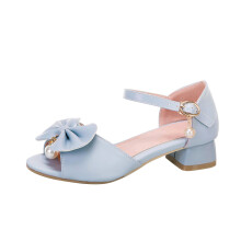 Girls Sandals Kids Heels Open Toe Ankle Strap Dress Shoes Flower Wedding Party for Toddler Little Big Kid Blue 10.5-11 Years