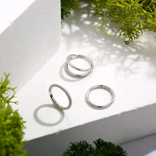 3 τεμάχια ρινικοί δακτύλιοι 16G/18G/20G, χειρουργικοί κρίκοι από ατσάλι 316L με CZ, για 2
