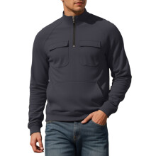 Basic Herren-Sweatshirt mit Rundhalsausschnitt, Retro-Stil, einfarbig, mit Tasche, lockere Passform, Sportoberteil mit Viertelreißverschluss,