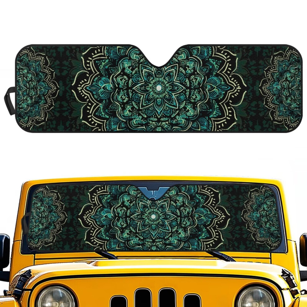 Mandala Windshield Sun Shade Compatible With 2018Â2023 Jeep Wrangler Jl/Jlu & Gladiator Jt Green 9180435359605