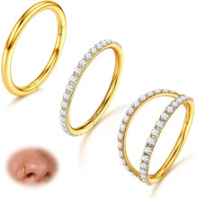 3pcs 16G/18G/20G Nose Rings, 316L Surgical Steel Hoops w/ CZ, for Septum, Helix, Tragus, Conch—8mm/10mm, Compatible with Women & Men