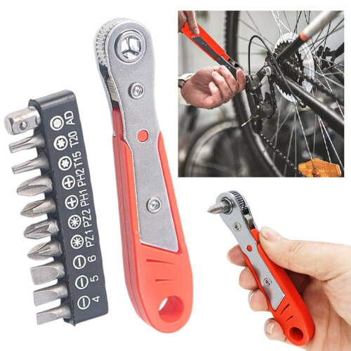 Ratcheting Right Angle Screwdriver Hex Drive 90Degree Offset+10PCS Bits Kit Y7C8 1