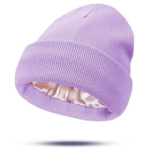 Damen-Strickmütze aus Acryl mit Satinfutter, warme Wintermütze zum Schutz der Haare, dehnbarer Unisex-Elastikbund, weiche Ganzjahresmütze für
